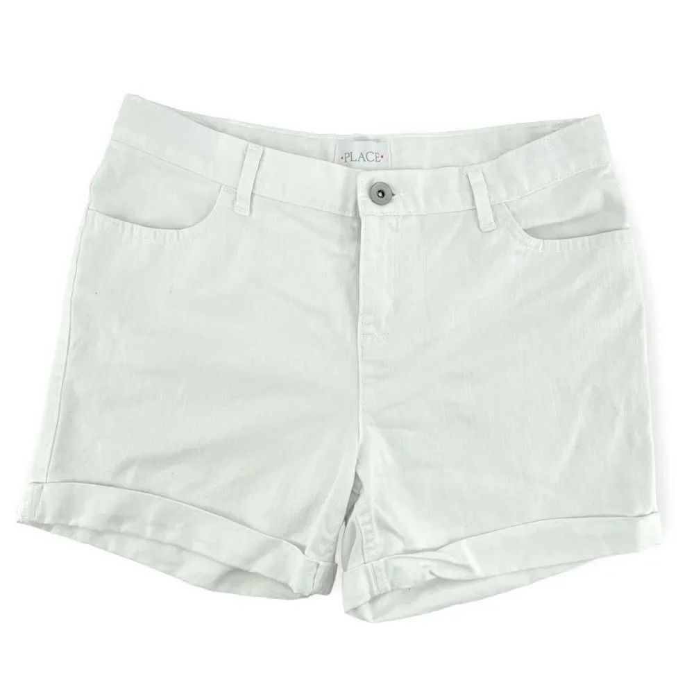 The Children’s Place Girl’s White Rolled Cuff Denim Shorts Size 14